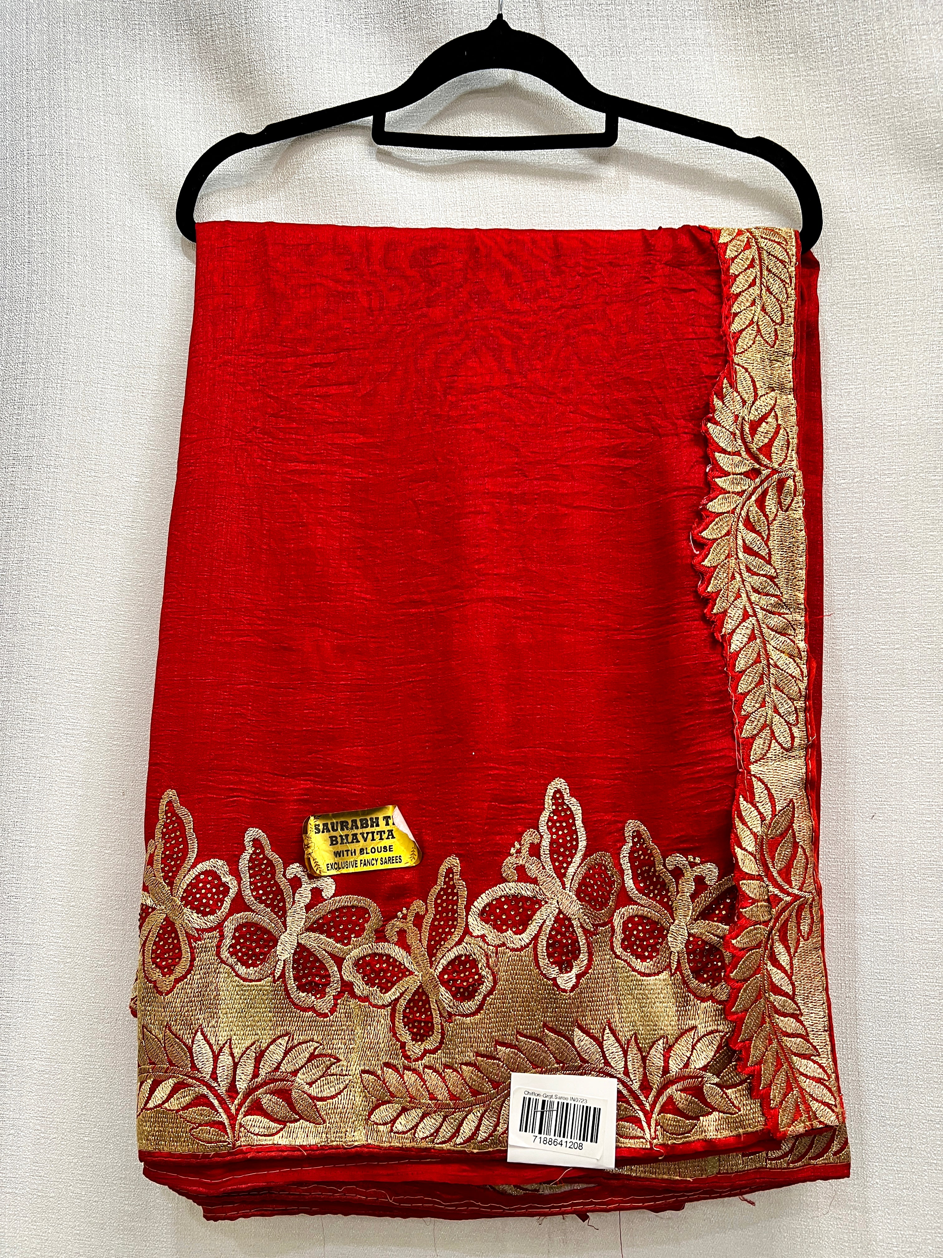Golden Border Red Saree